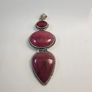 Handmade Red Jasper and Agate Pendant with Sterling Silver Setting Unique Design